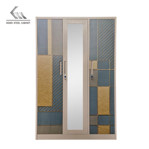 铁艺防潮家用卧室衣柜出租房现代简约经济三门衣柜组合移门衣橱