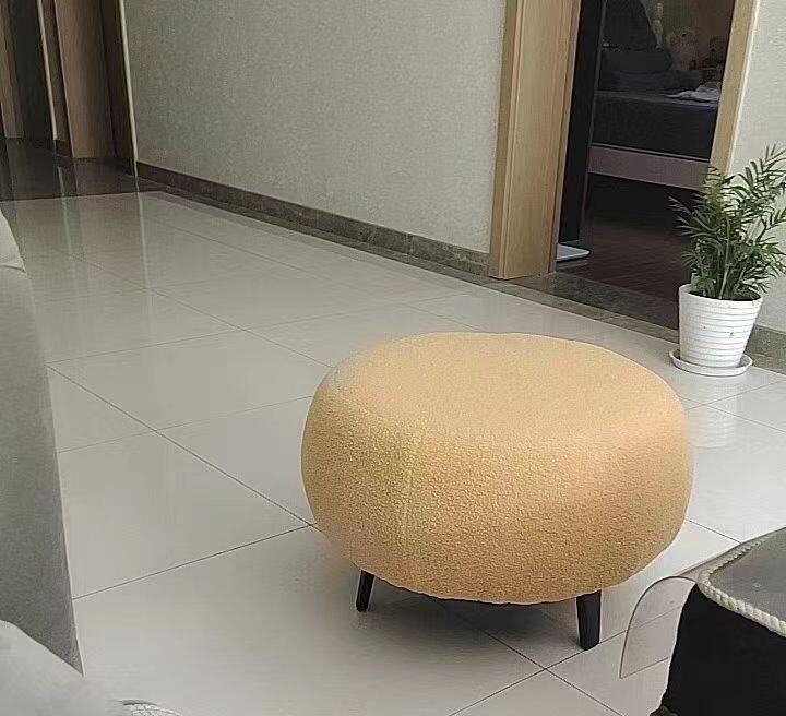 美式实木圆形拉扣换鞋凳轻奢创意风格布艺圆形脚踏增高换鞋宝