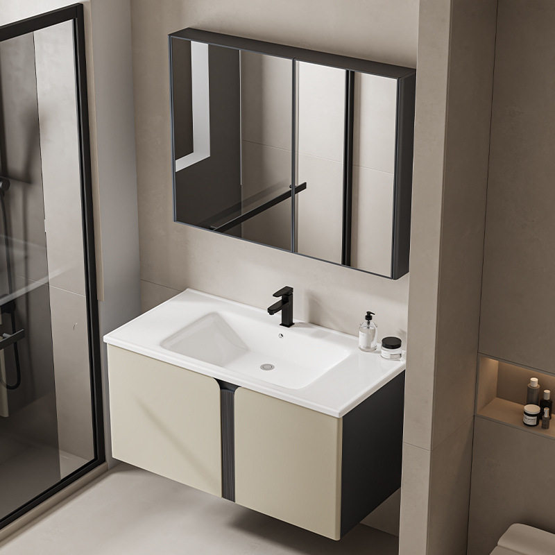 蜂窝铝浴室柜组合挂墙式不锈钢太空铝一体陶瓷盆卫生间洗漱台防水