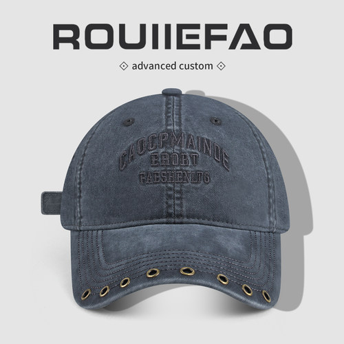 ROUIIEFAO棒球帽复古水洗铆钉