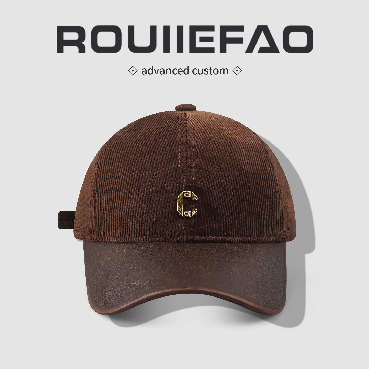 高级感复古灯芯绒拼接皮帽檐字母棒球帽子女百搭显脸小鸭舌帽男潮