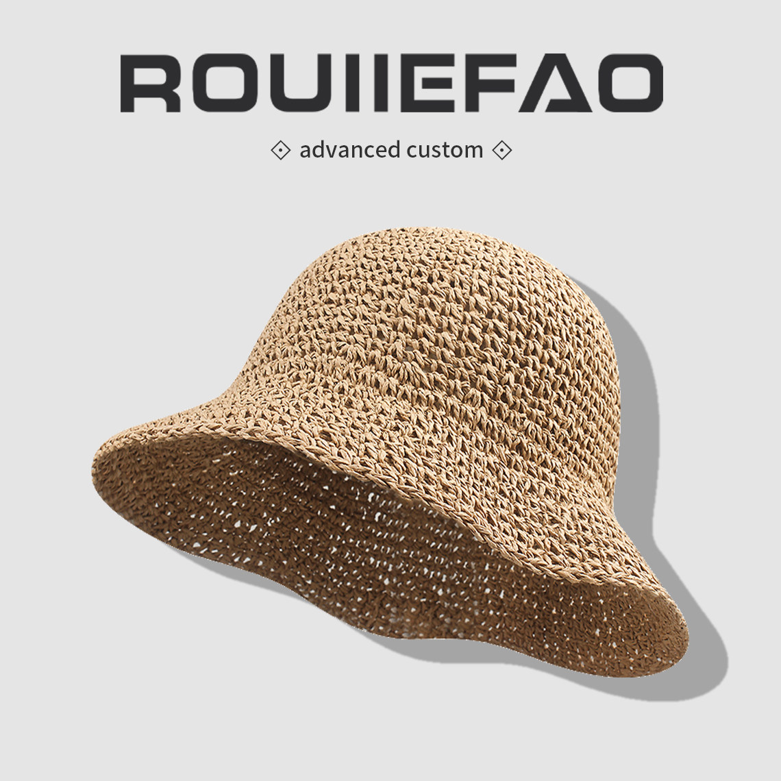 ROUIIEFAO草帽女镂空透气草编渔夫帽夏季沙滩出游防晒帽遮阳帽子