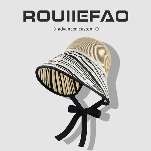 ROUIIEFAO渔夫帽条纹拼接设计