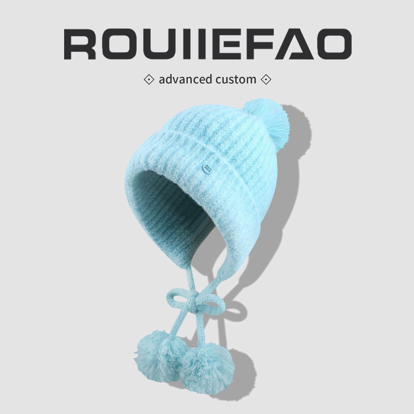 韩版可爱蓝色毛球针织护耳帽子女秋冬加厚保暖毛线帽显脸小包头帽