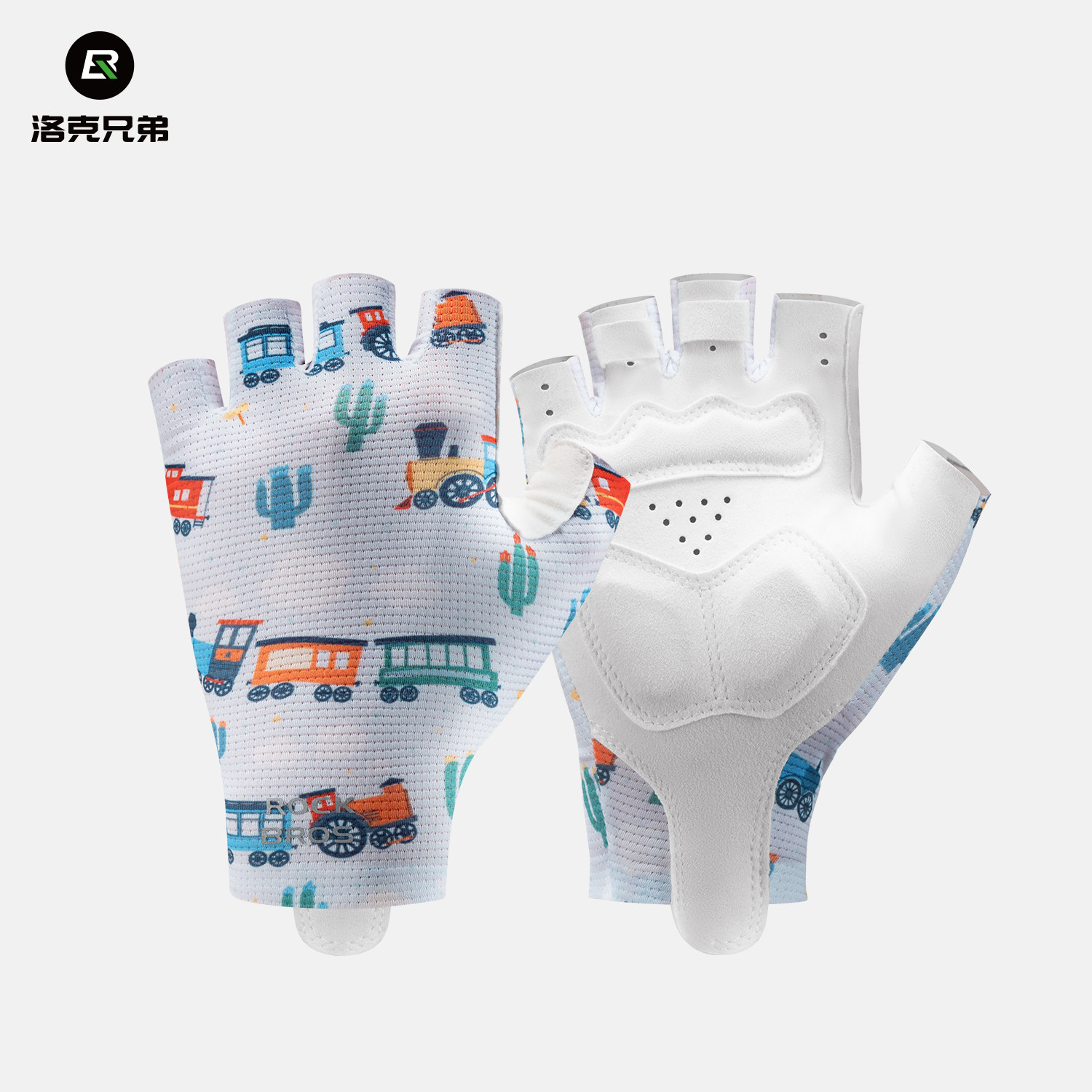 洛克兄弟儿童骑行手套半指男女孩防晒运动短指山地公路自行车手套