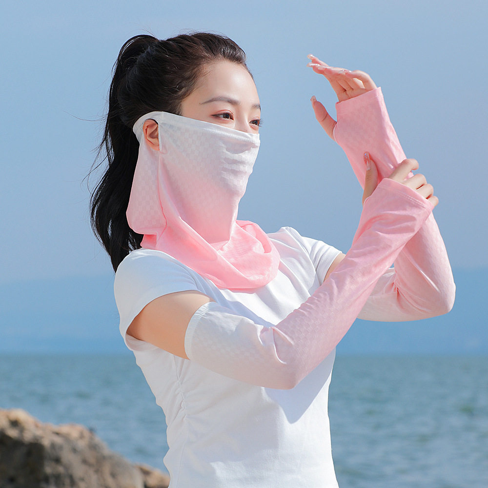 新款夏季防晒冰袖面罩套装女士户外骑车出行防紫外线袖套时尚面罩