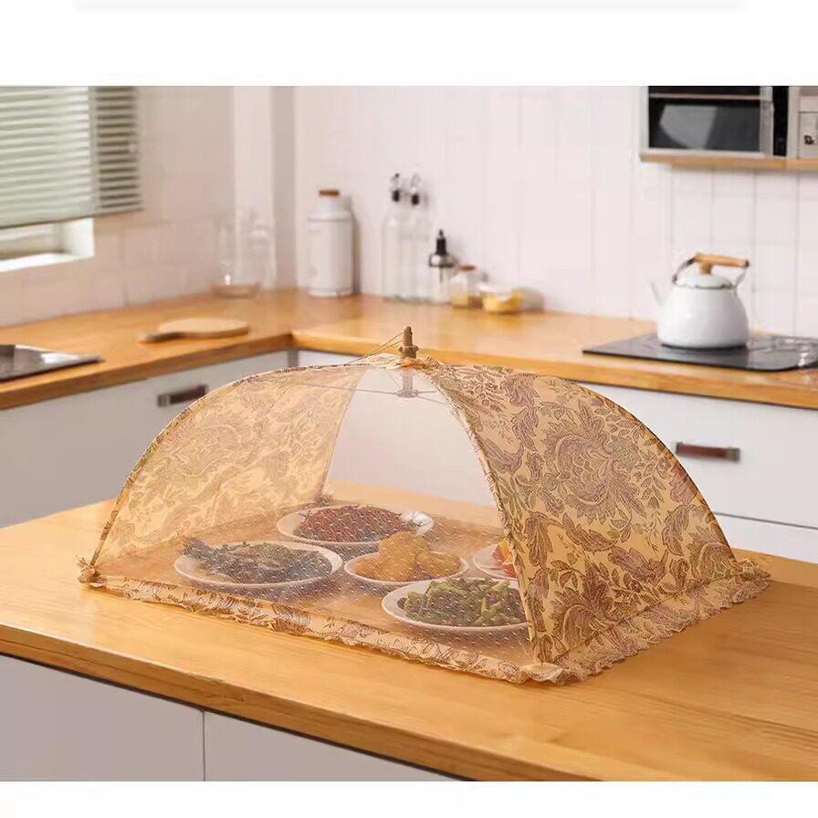 食物罩折叠餐桌罩 家用印花伞罩盖网布菜罩现代简约防尘网纱菜罩