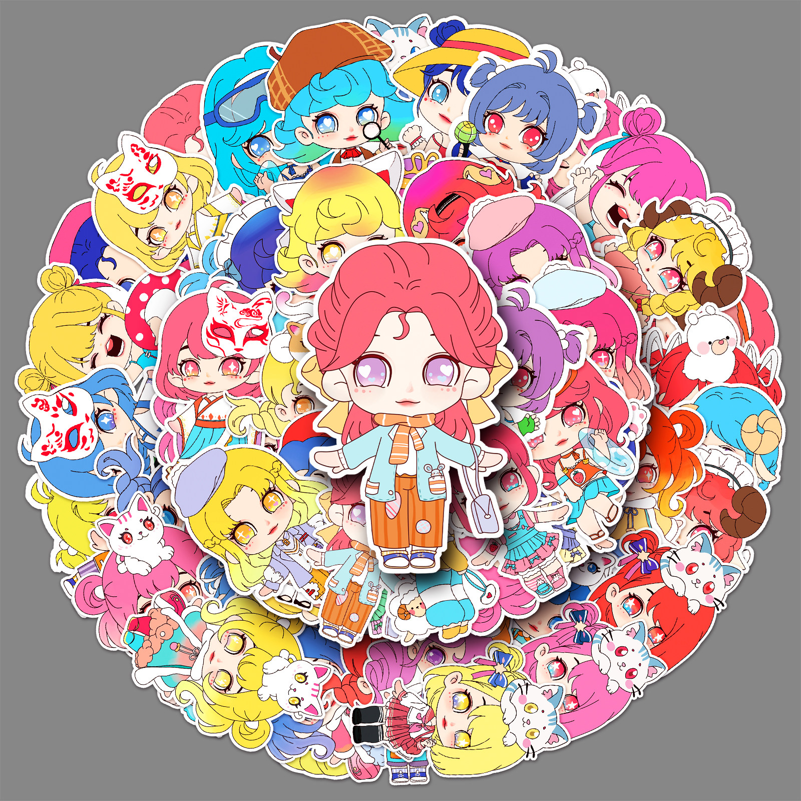 50张原创盲盒娃娃儿童贴画可爱卡哇伊涂鸦装饰手帐保温杯卡通贴纸