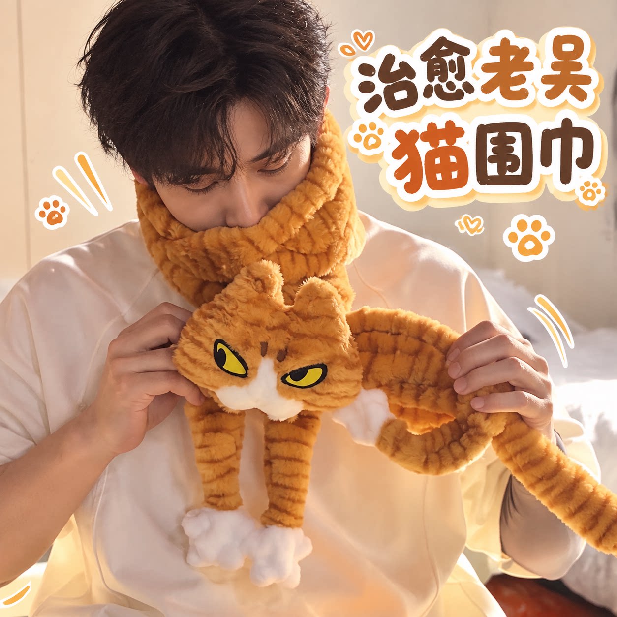 超长老吴猫围巾卡通猫咪创意感送朋友闺蜜冬季保暖加厚防着凉围脖