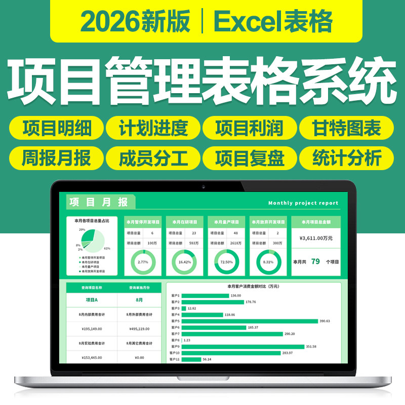 2026项目管理计划跟踪Excel表格工程进度横道图甘特图日周月报表图片