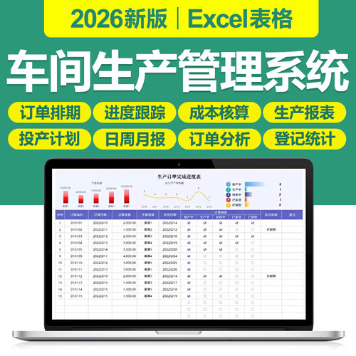 2026车间生产管理excel表格系统PMC投产计划日月订单进度BOM物料
