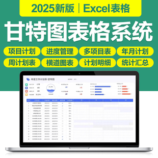 2025甘特图excel表格多项目进度跟踪全年工作计划施工日程横道图