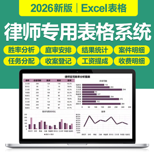 2026律师案件登记管理excel表格开庭计划任务分配收费工资统计表