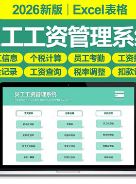 2026新员工工资管理Excel表格系统自动工资表条个税计算考勤奖金