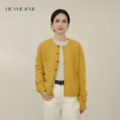 小禾 女 素扣温柔针织开衫 小蜜蜂 羊毛桑蚕丝水洗拉绒夹花蜜蜂元