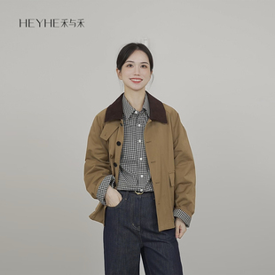 小禾【巴恩风】100棉新款高密斜纹棉显瘦夹克巴恩风短外套上衣女