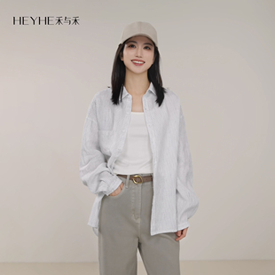 竖条纹休闲百搭吸湿透气衬衫 100汉麻气质经典 女 清水汉麻 小禾