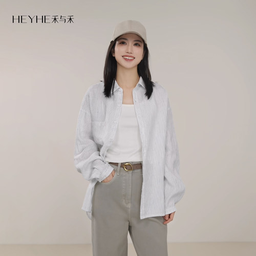 小禾【清水汉麻】100汉麻气质经典竖条纹休闲百搭吸湿透气衬衫女