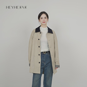 小禾 可露丽 优质长绒棉高密撞色灯芯绒翻领复古巴恩风夹克外套