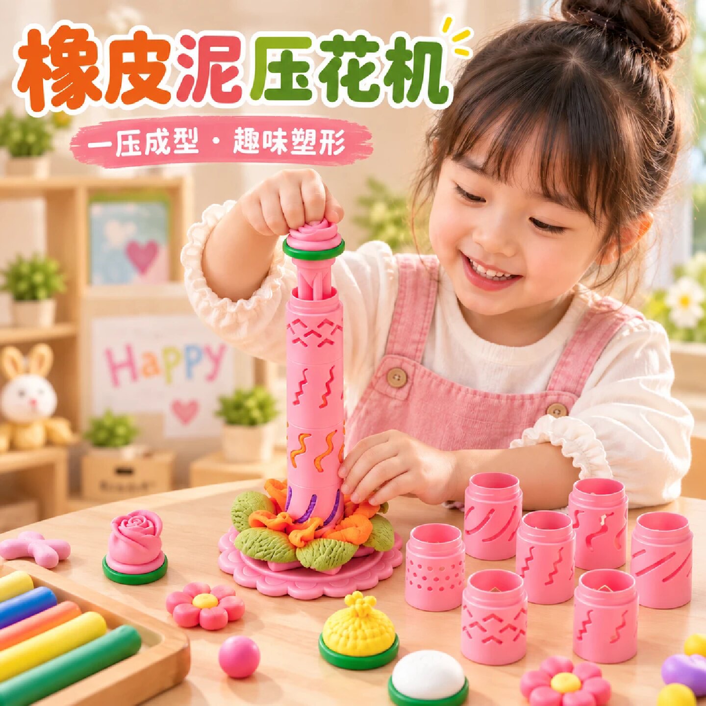 橡皮泥压花机儿童花朵造型粘土成型器DIY彩泥模具3D立体压花工具