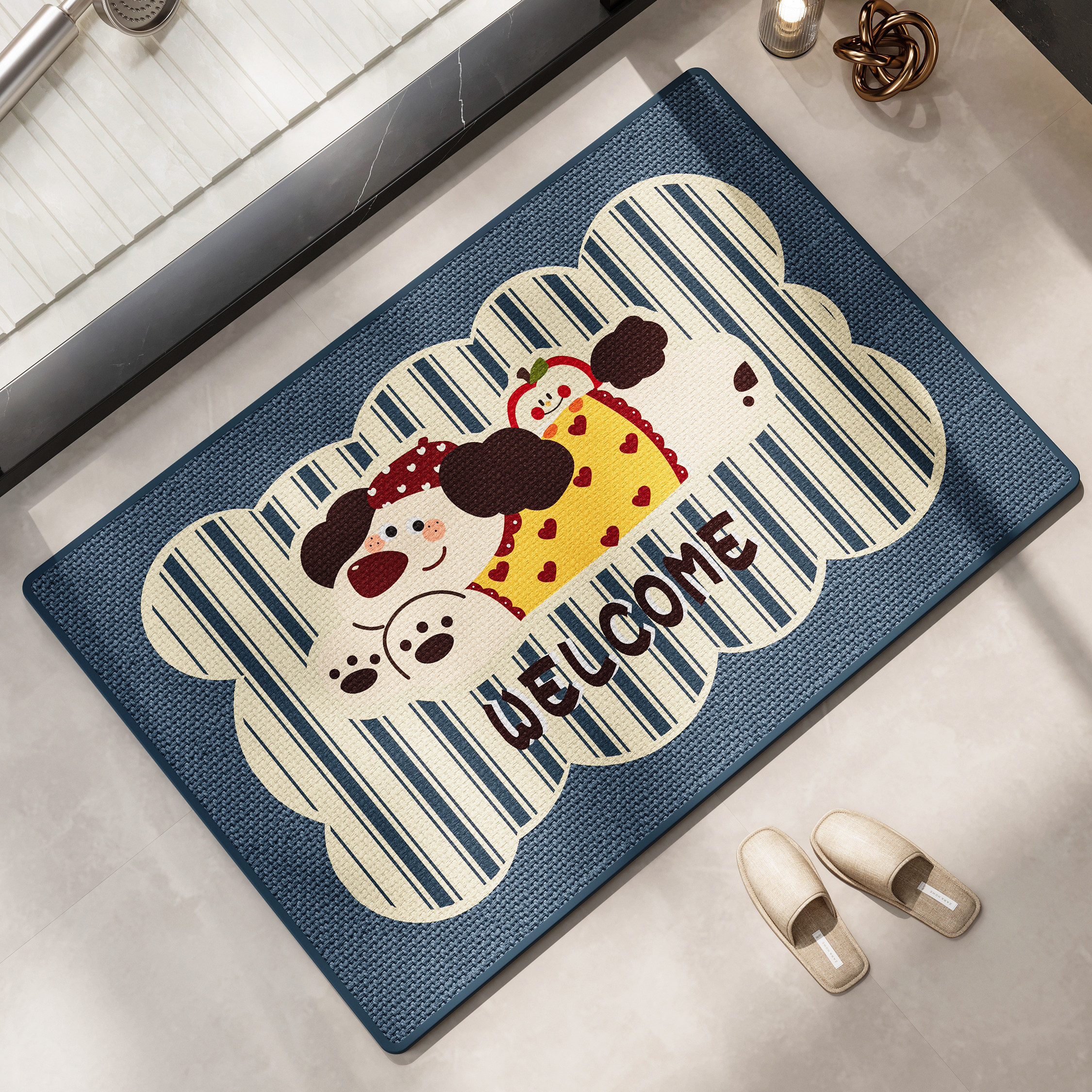 2026新款亚麻编织卫生间门口专用吸水地垫卡通浴室厕所防滑脚垫子