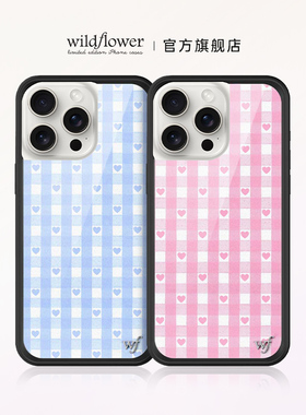 Wildflower爱心格子手机壳Gingham Hearts适用苹果iPhone16/15/14/Pro/Max硬壳全包保护套硅胶防摔时尚个性wf