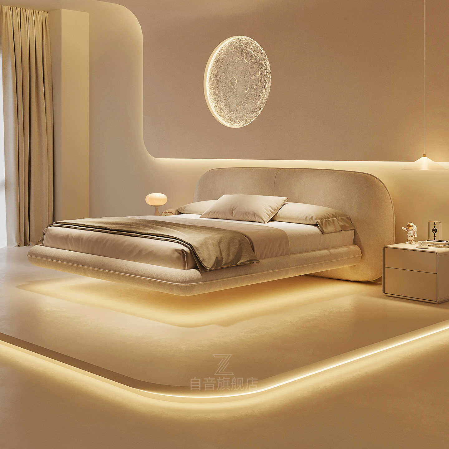 2025新款悬浮床侘寂奶油风意式极简2米x2米主卧大床广东佛山家具
