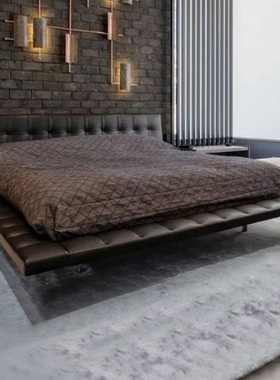悬浮巧克力真皮床黑色双人床意式极简poliform现代简约主卧大床