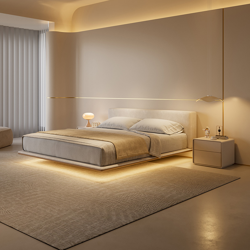 地平线悬浮奶油风布艺床