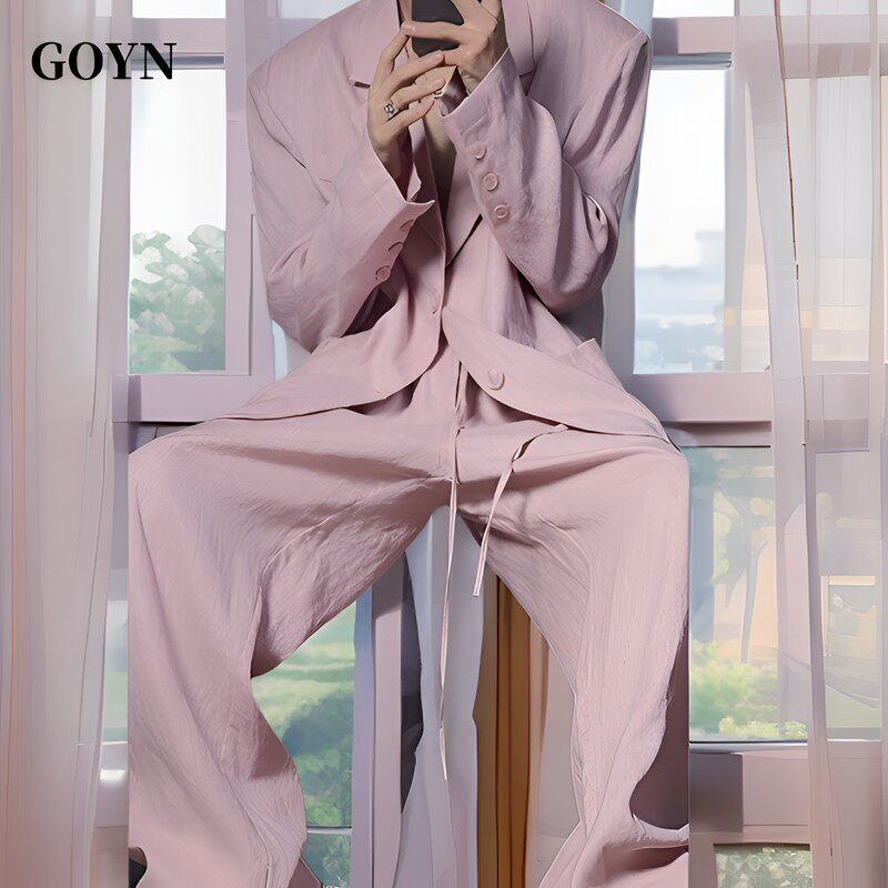 GOYN夏季新款时尚轻奢潮流复古西装套装男士薄款休闲宽松西服男装