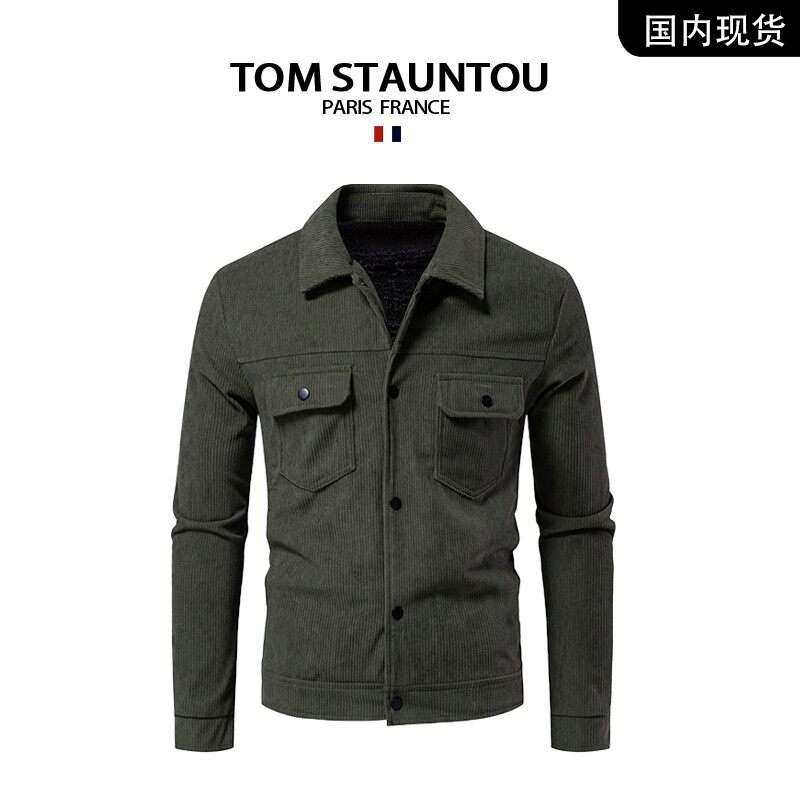 品牌撤柜清仓】TOM STAUNTOU 秋季新款翻领灯芯绒休闲夹克外套男