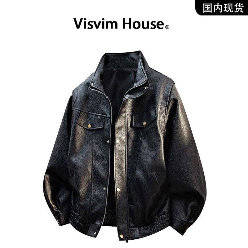 品牌现货撤柜】VISVIM WINGS春秋季翻领宽松情侣机车皮夹克外套男