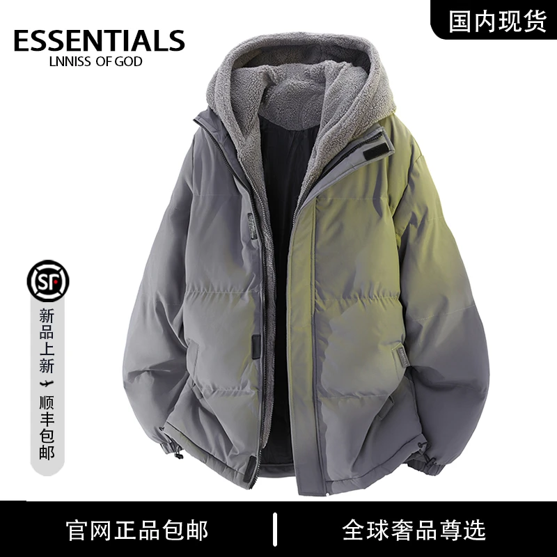 ESSENTIALS LNNISS 2025冬季新款连帽假两件大码棉衣男棉服外套