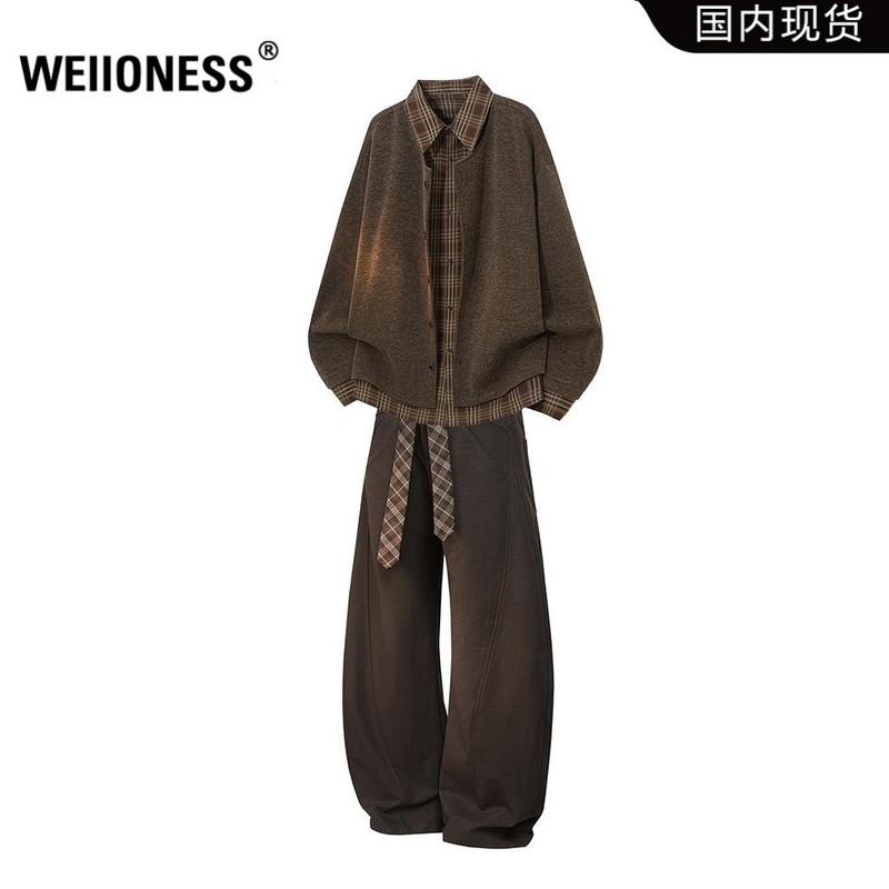 WEIIONESS老钱风夹克套装男秋季新款高级感潮流时尚休闲复古男装