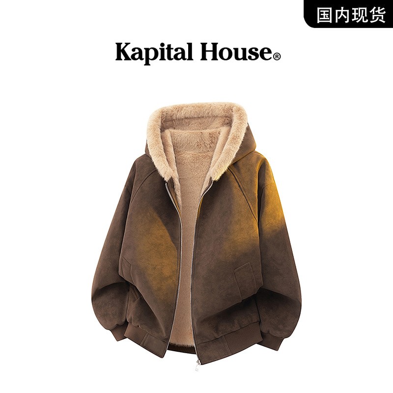 品牌现货】Kapital House 美式座山雕PU皮加厚情侣连帽棉服外套男