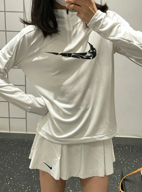 Nike耐克半拉链立领长袖t恤女速干薄款显瘦跑步骑行套头衫上衣