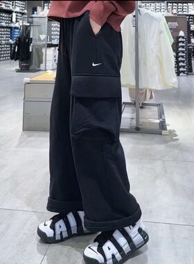 大码显瘦遮肉阔腿裤耐克男女运动休闲哈伦裤纯棉街舞大口袋运动裤