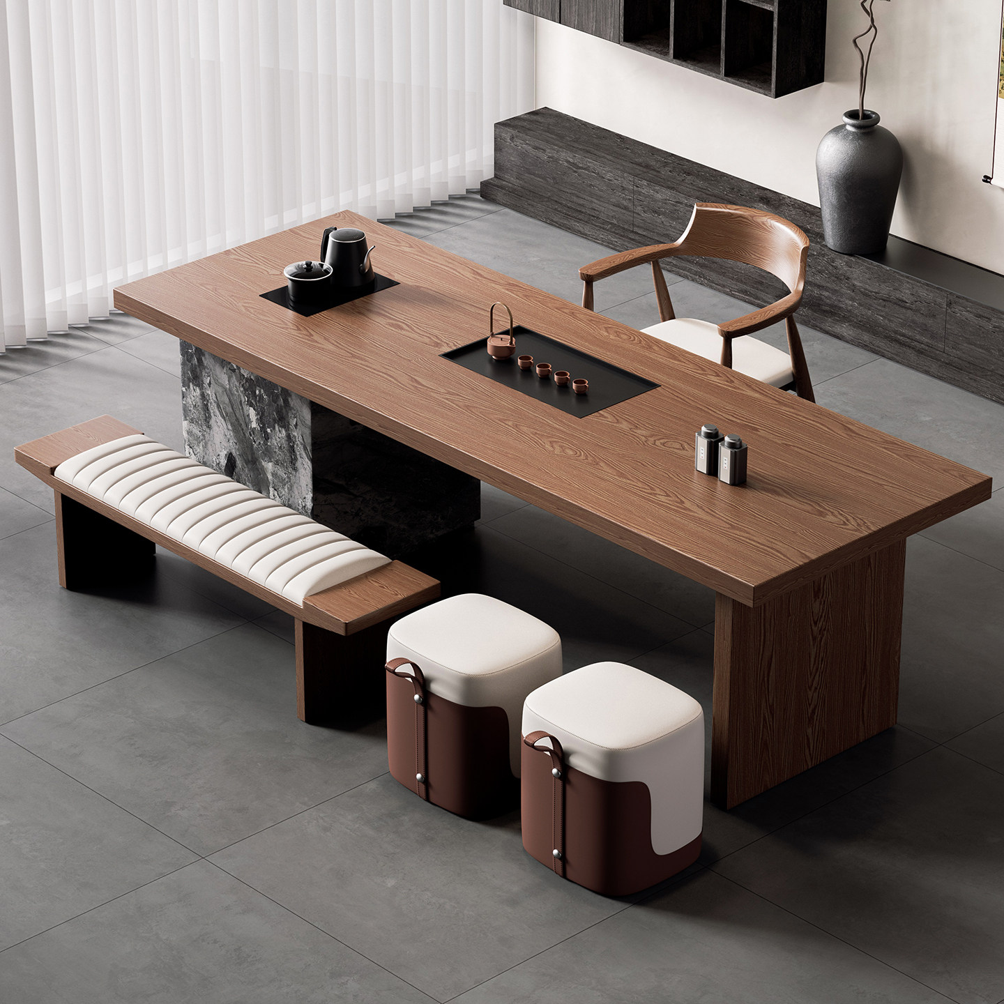 宋代美学茶桌椅组合阳台家用小户型茶几客厅办公实木茶台现代简约