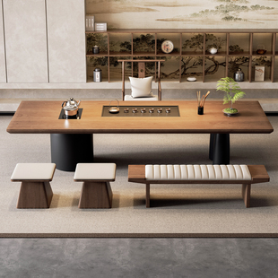 宋代美学茶桌椅组合现代简约实木大板桌办公室茶台轻奢高级感新款