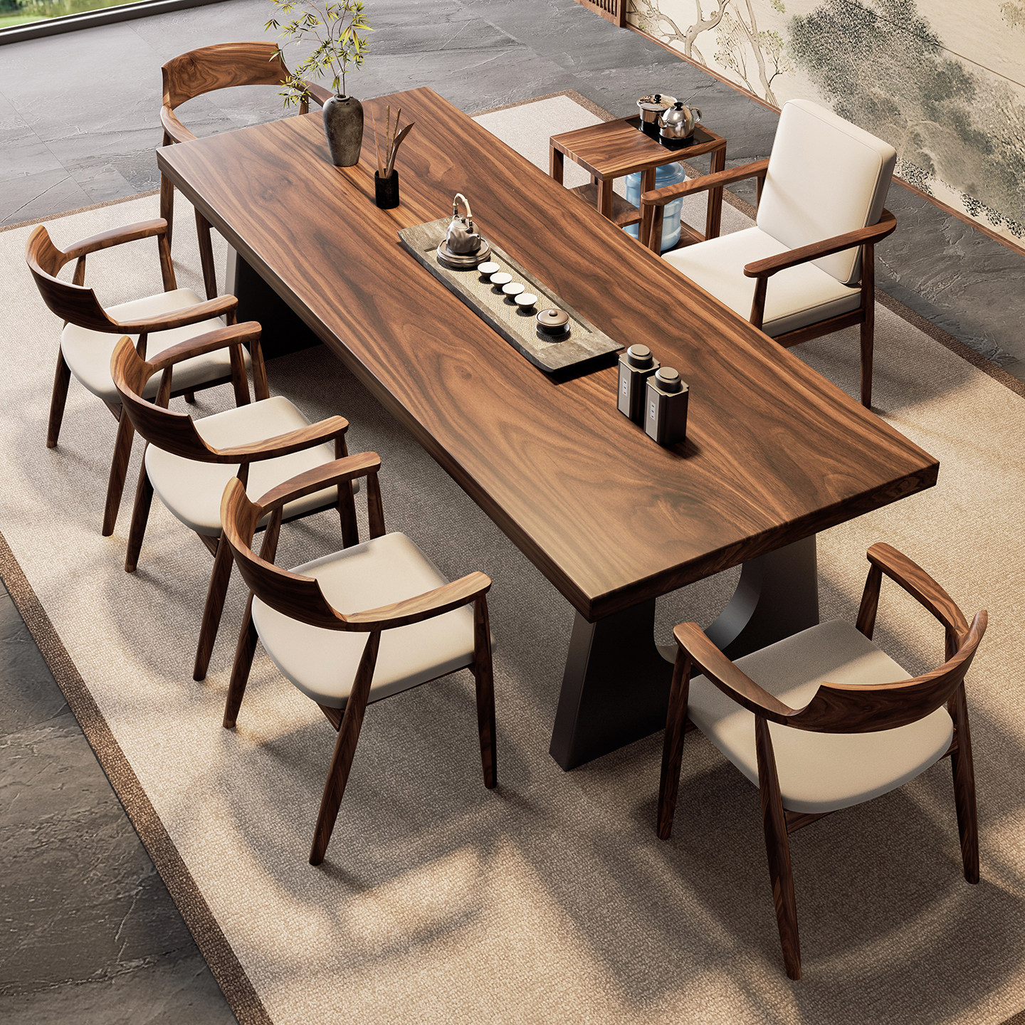 南美胡桃木罗汉床茶桌椅组合客厅家用餐桌宋代美学实木茶台高级感,住宅家具,家用茶台/茶桌,淘宝优惠券,粉丝福利购,淘宝优惠卷