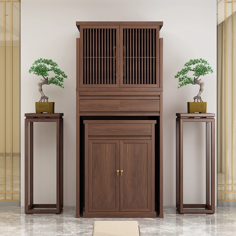新中式实木佛龛带门神台柜