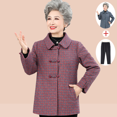 中老年女装奶奶秋装外套老人衣服妈妈秋季毛呢上衣老太太宽松洋气