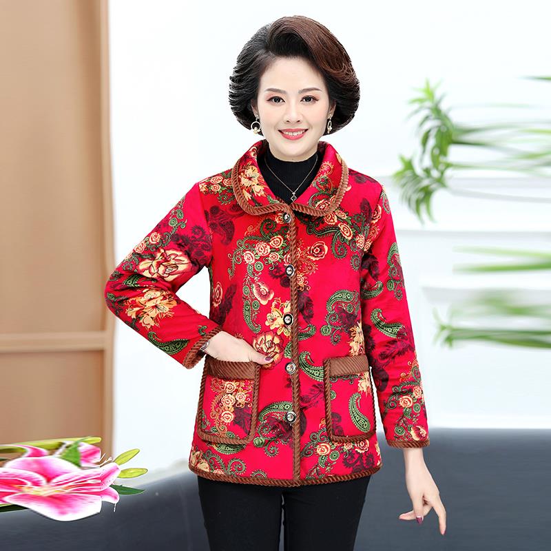 新款中老年冬季短款加绒加厚翻领棉衣外套60到80岁奶奶装保暖棉袄