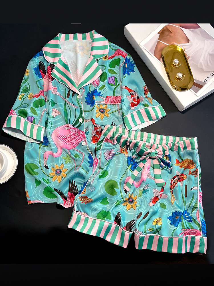 100%桑蚕丝睡衣女夏季真丝送闺蜜短袖大牌风高档家居服礼盒套装