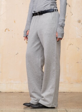 Link Exchange直筒宽腿加绒运动裤_双头皮带袢松紧腰休闲卫裤