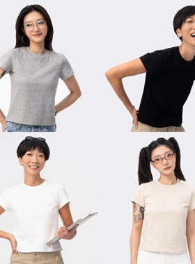 Link Exchange主推实穿必入直筒合肩纯棉T恤_圆领短款四色入