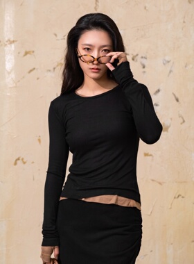 Link Exchange轻盈棉絮手感叠穿修身长袖上衣_多色混搭层次感内搭