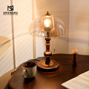饰实木台灯 客厅高级感装 法式 中古台灯卧室床头氛围灯琥珀玻璃美式