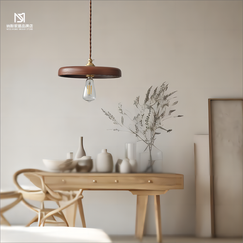 日式餐厅吊灯复古原木民宿侘寂风餐桌吧台灯现代简约卧室床头灯具