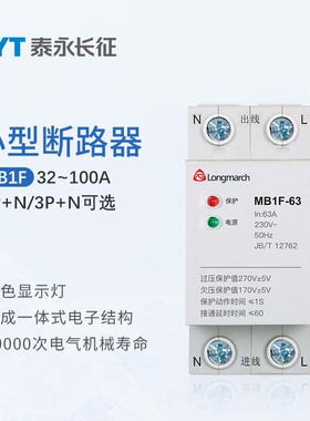MB1F-100/63泰永长征32自复式80长九50过欠压保护器40A1P+N下进线